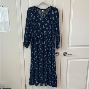 Old Navy Navy Blue Floral Long Sleeve Dress